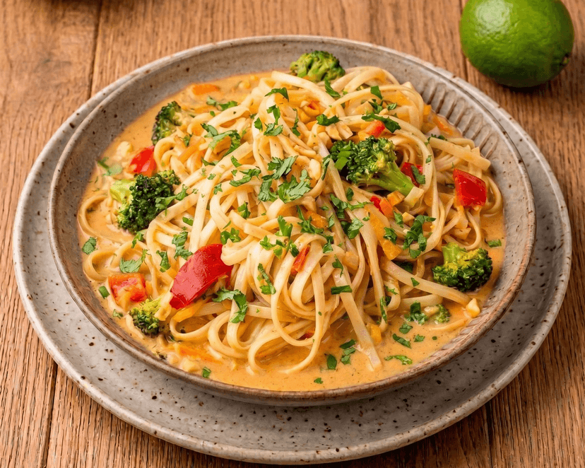 Nouilles aux légumes sauce cacahuète