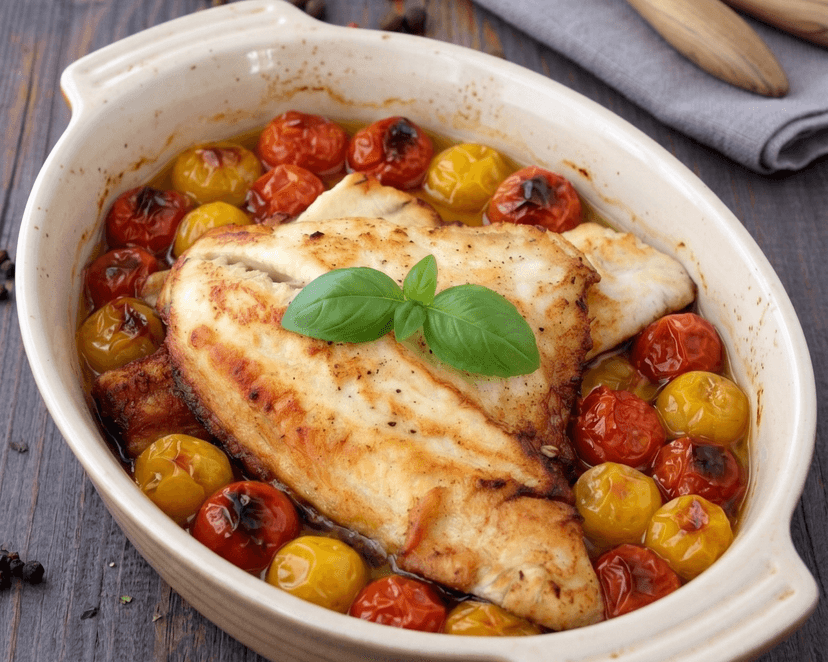 Filets de daurade au four, ail et basilic
