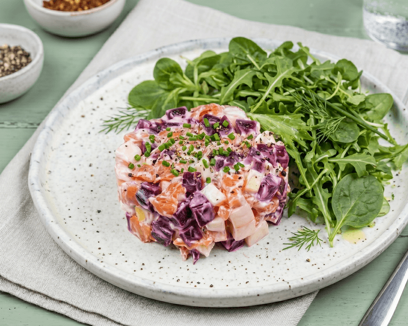 Tartare de truite fumée, betterave et pomme